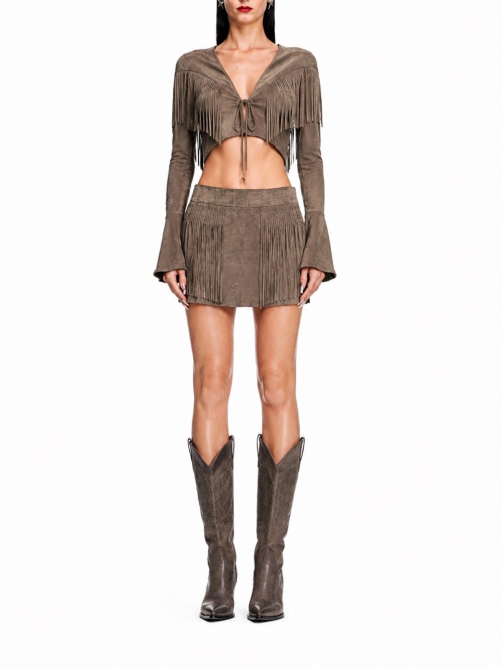 🔥 NINE WEST Suede Fringe Mini Skirt and Belt Sash